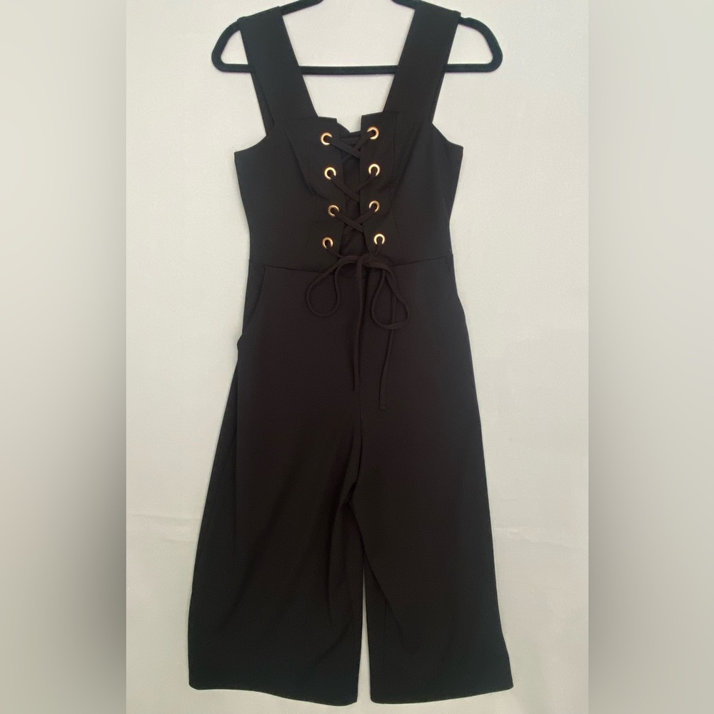 Venus Jumpsuit Women’s S Black Lace Up Corset Lace Wide Leg Sleeveless Cropped - Picture 5 of 15
